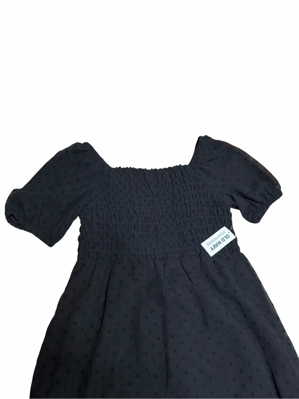 NWT Old Navy Girls Chiffon Puff-Sleeve Smocked Clip-Dot Dress | Black |‎ Small